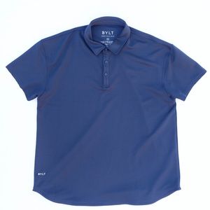 BYLT Drop Tech Polo Shirt Mens Size XXL 3 Button Short Sleeve Logo Navy Blue